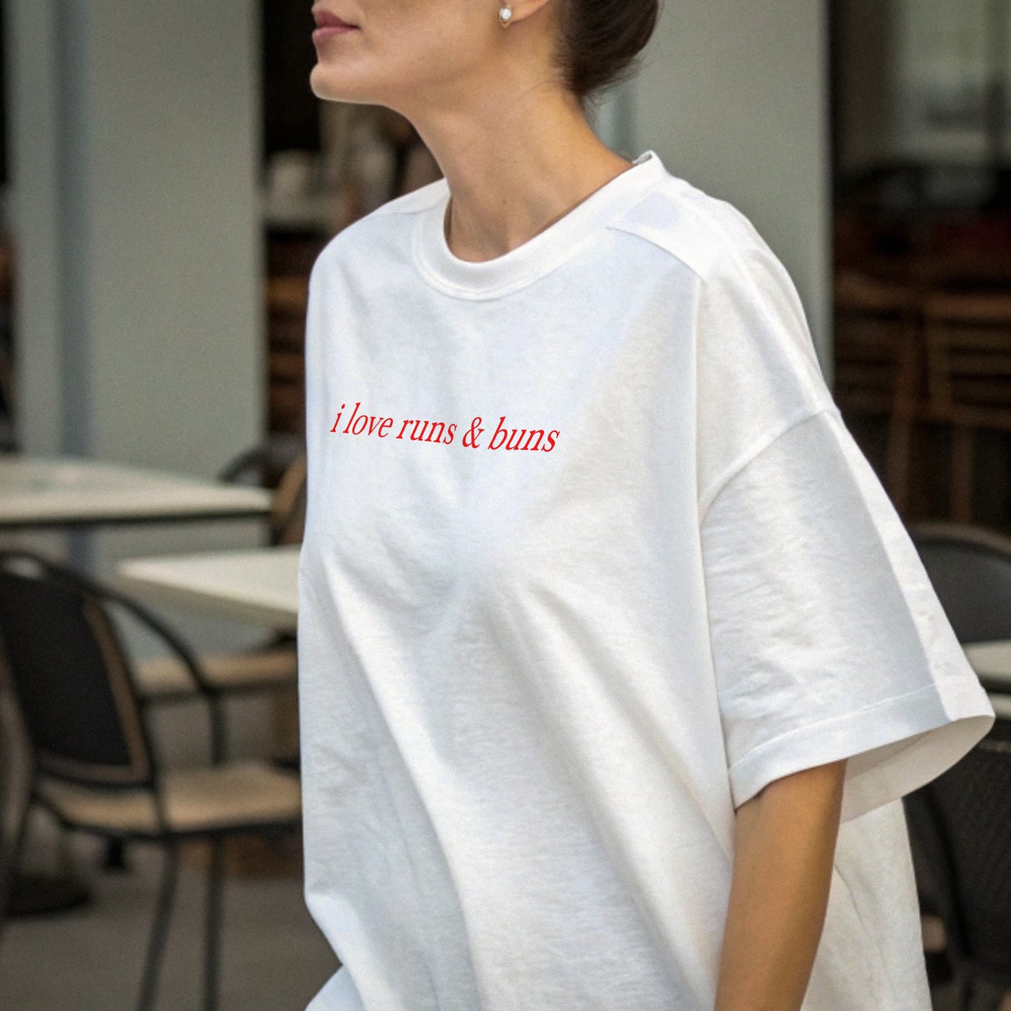Product picture I love runs & buns women’s oversized t-shirt white