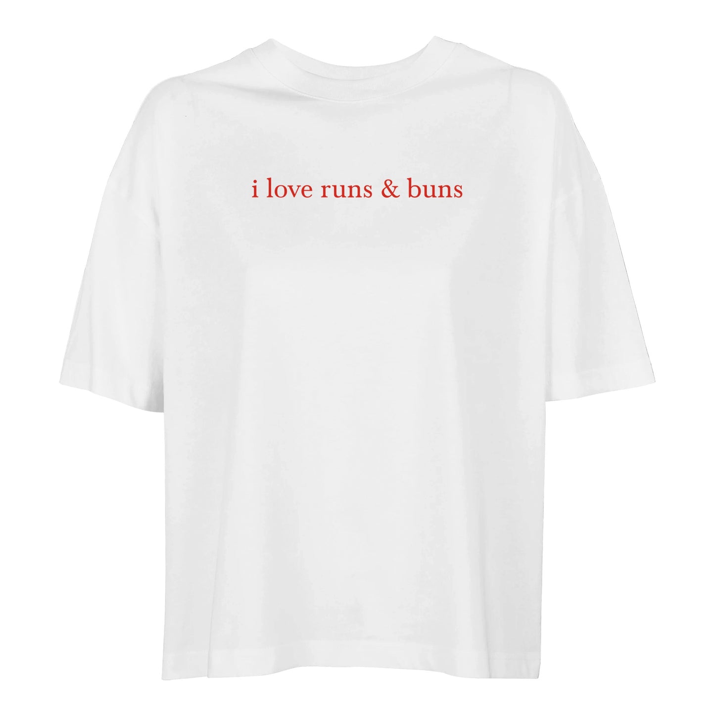 Product picture I love runs & buns women’s oversized t-shirt white2