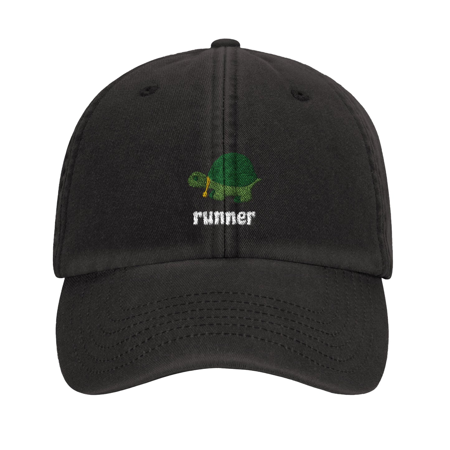 Baseball cap in black denim with turtle embroidery
