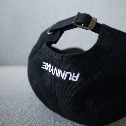 Black cap with white RUNNYME text