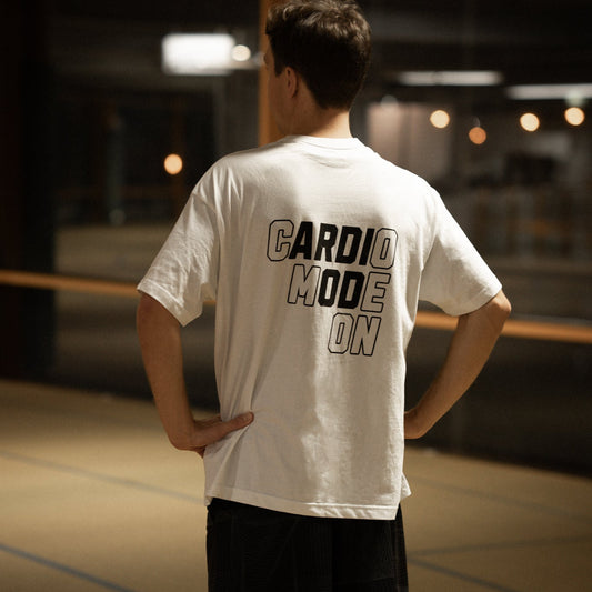 Cardio Mode On Unisex Oversized T-shirt - White - RUNNYME