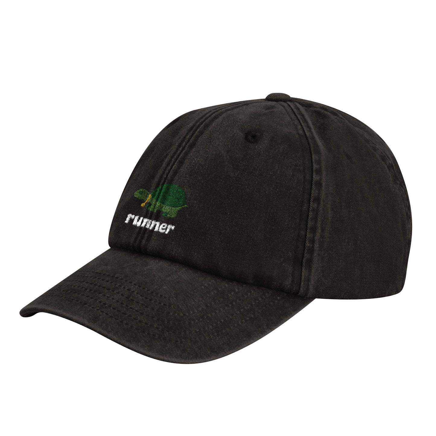 Hat in black denim with turtle embroidery