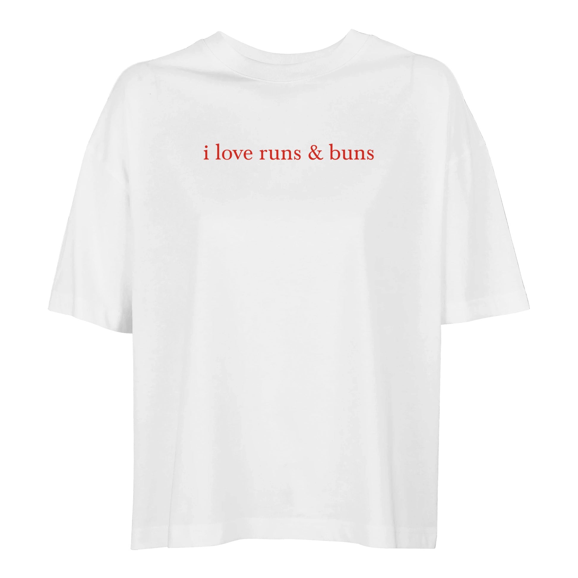 Product picture I love runs & buns women’s oversized t-shirt white2