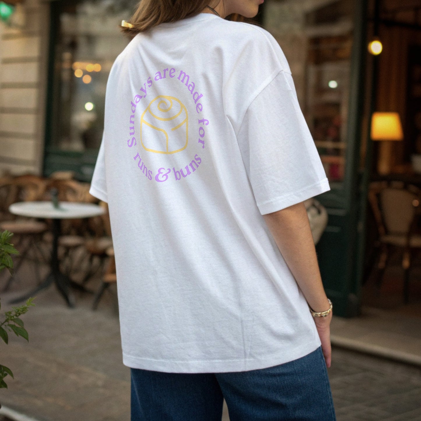 Product picture Sundays are made for runs & buns women’s oversized t-shirt white
