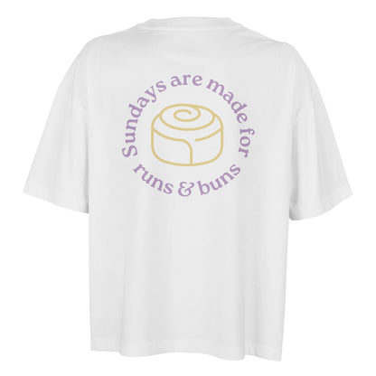 Product picture Sundays are made for runs & buns women’s oversized t-shirt white2