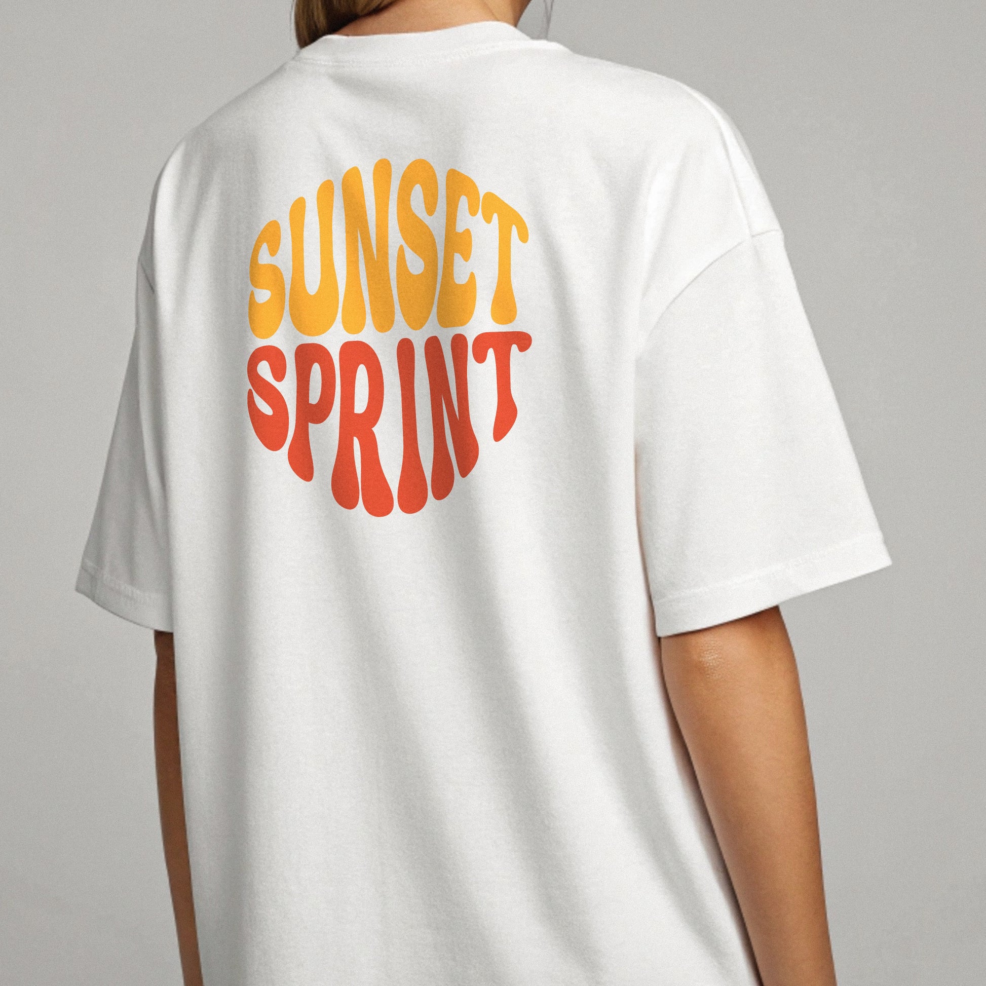 Product picture Sunset sprint unisex oversized t-shirt white