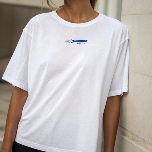 Product picture Tiny but fast women’s oversized t-shirt white